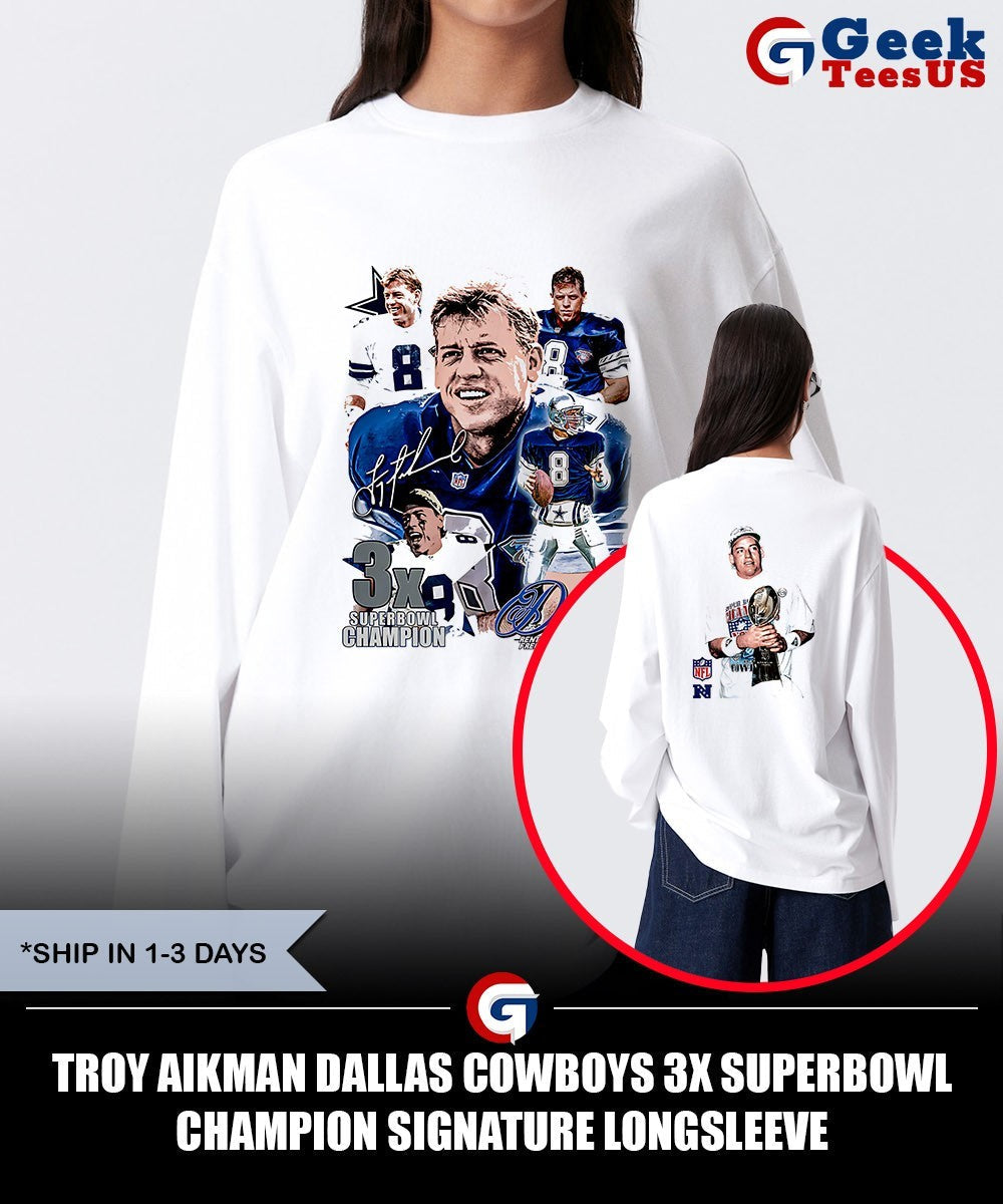 Troy Aikman Dallas Cowboys 3X Superbowl Champion signature shirt