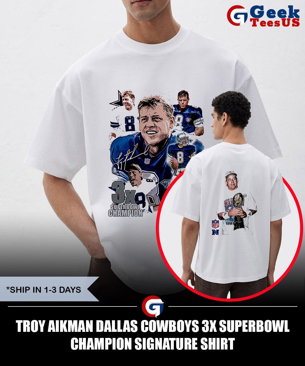 Troy Aikman Dallas Cowboys 3X Superbowl Champion signature shirt