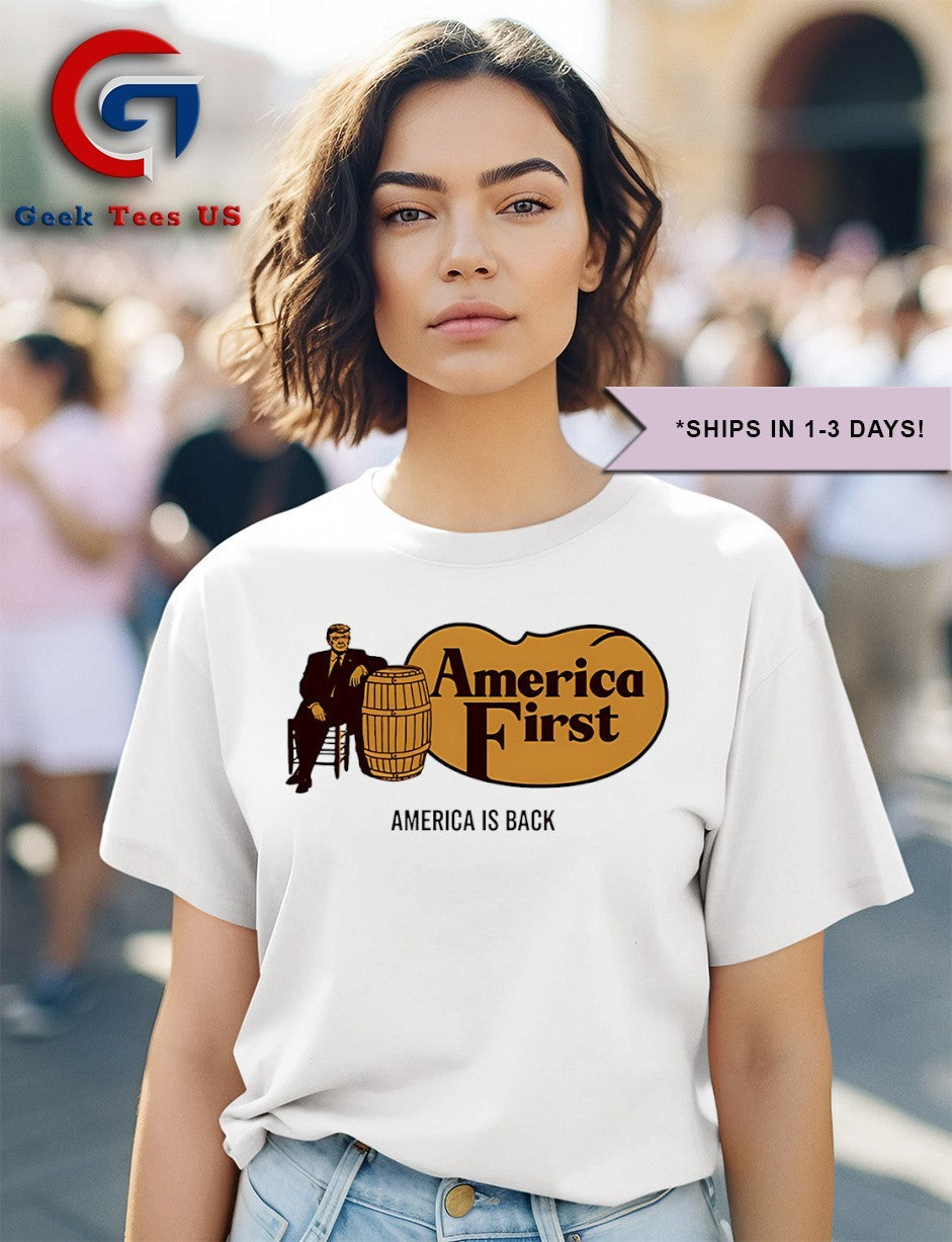 Trump Cracker Barrel America First America is back logo shirt