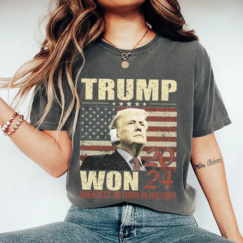 Trump Won 2024 Shirt, Trump Won 2024 Election Inauguration Graphic Tee, Trump We Won Again 2024 Sweatshirt Hoodie