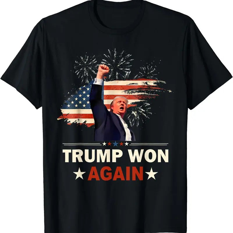 Trump Won Again 2024 Election President 47 th American Flag T-Shirt Hoodie Sweatshirt | HappyPodTees.com