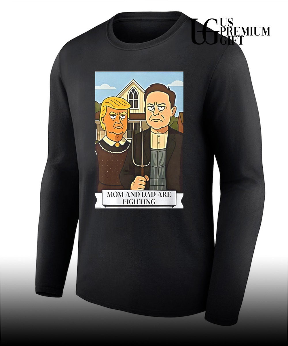 Trump and Elon Musk Mom and Dad are fighting cartoon shirt