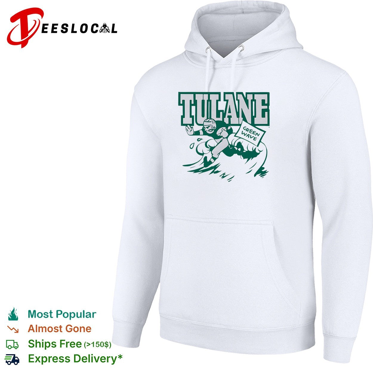 Tulane Green Wave football player running with ball helmet action shirt