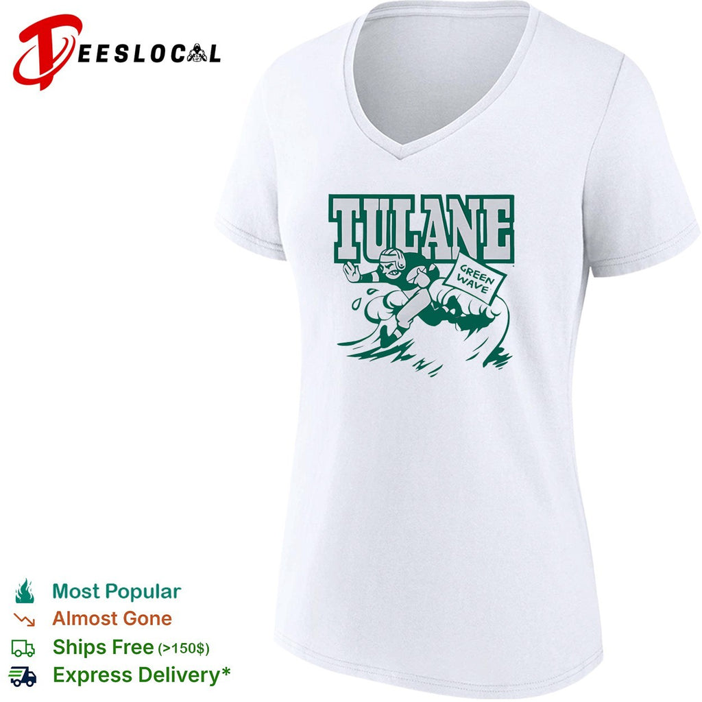 Tulane Green Wave football player running with ball helmet action shirt