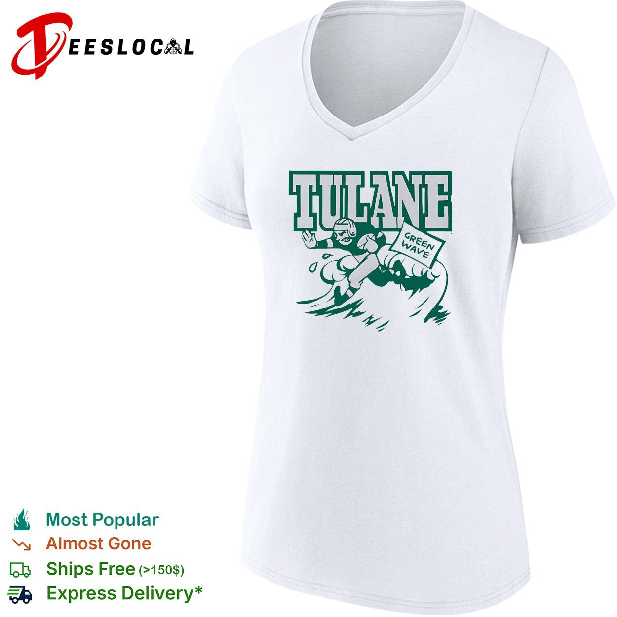 Tulane Green Wave football player running with ball helmet action shirt