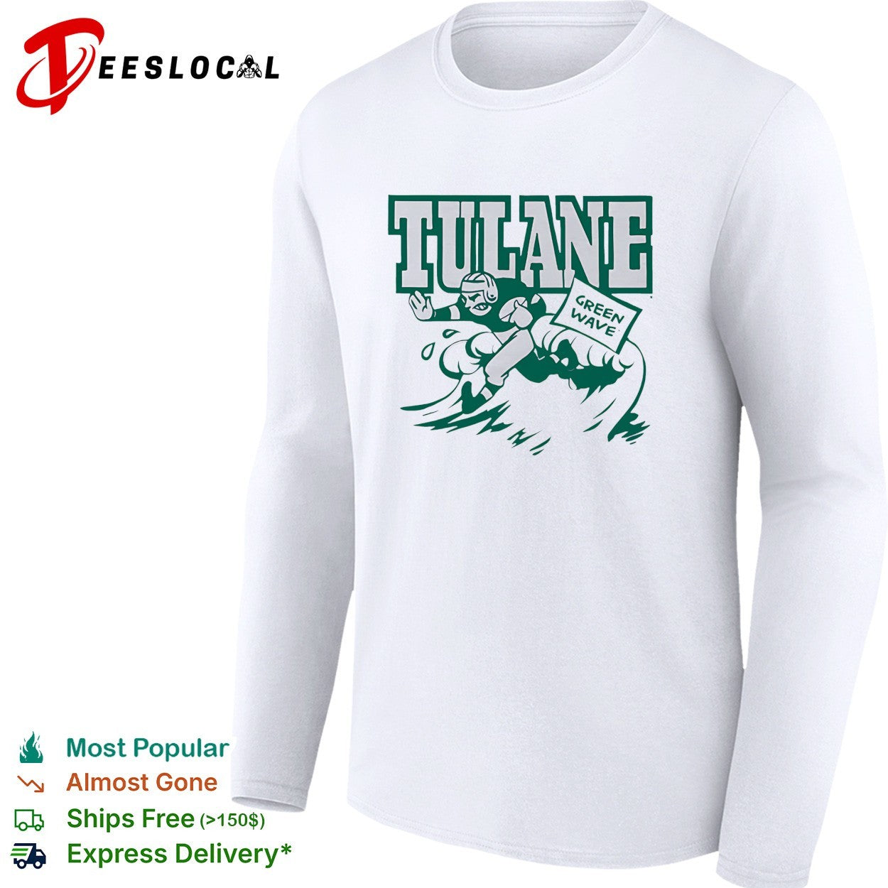 Tulane Green Wave football player running with ball helmet action shirt