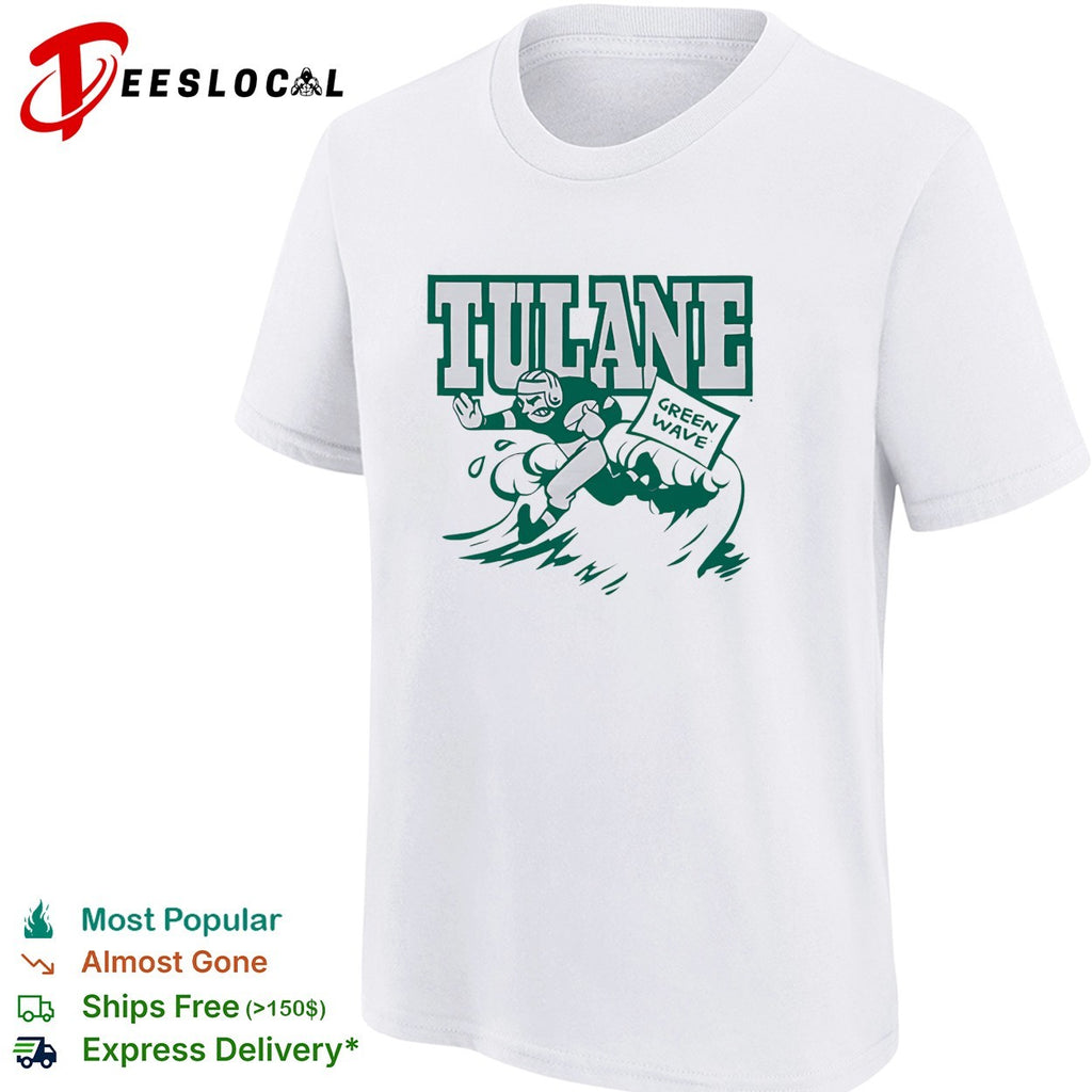 Tulane Green Wave football player running with ball helmet action shirt