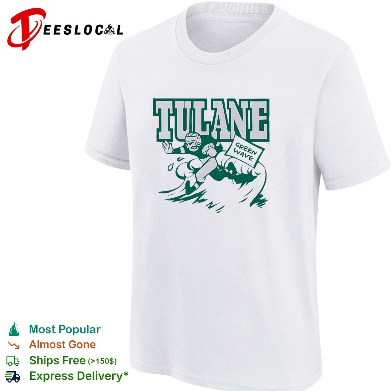 Tulane Green Wave football player running with ball helmet action shirt