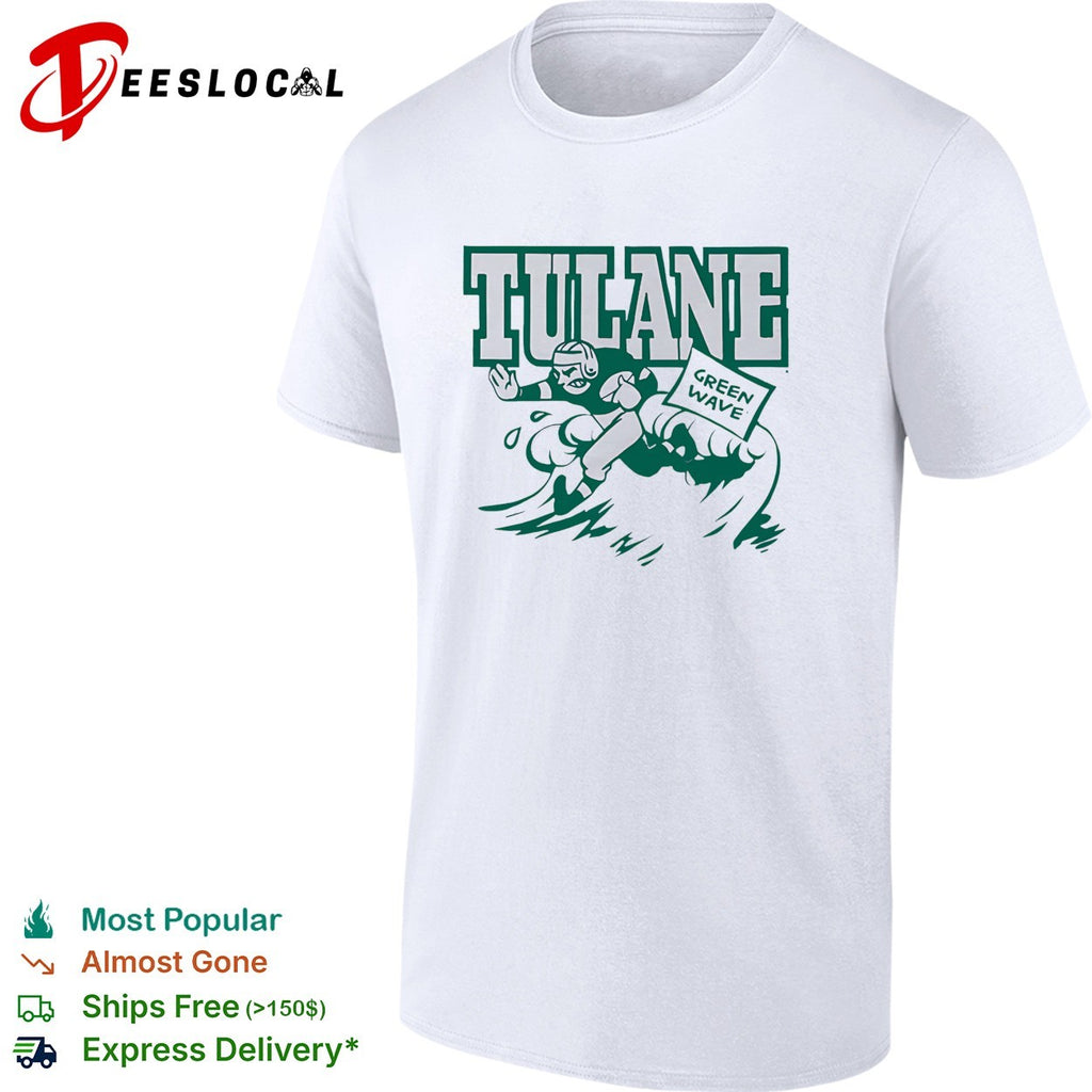 Tulane Green Wave football player running with ball helmet action shirt
