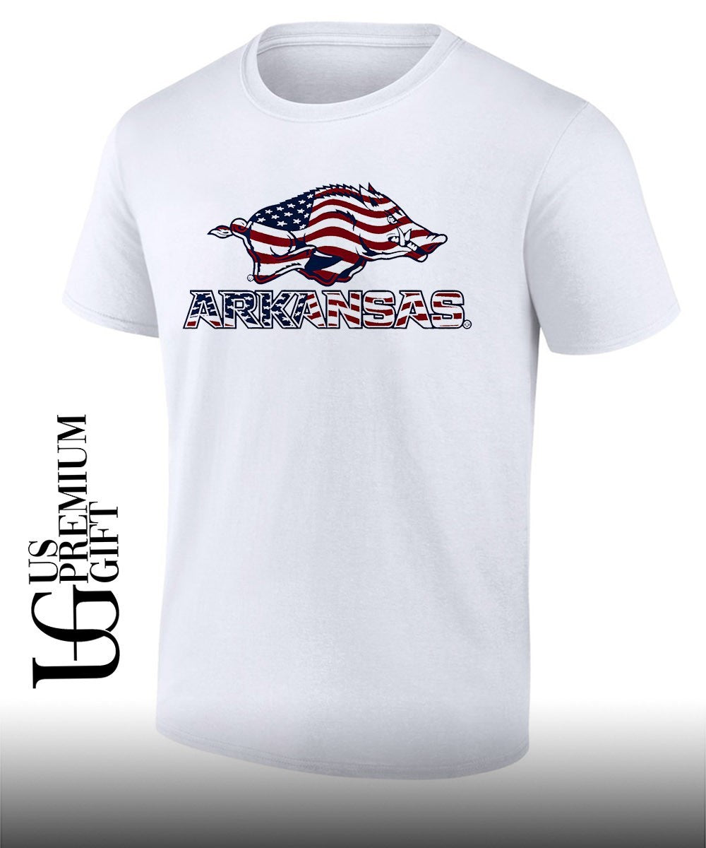 Tusk Arkansas Razorbacks Patriotic Marks logo stack shirt