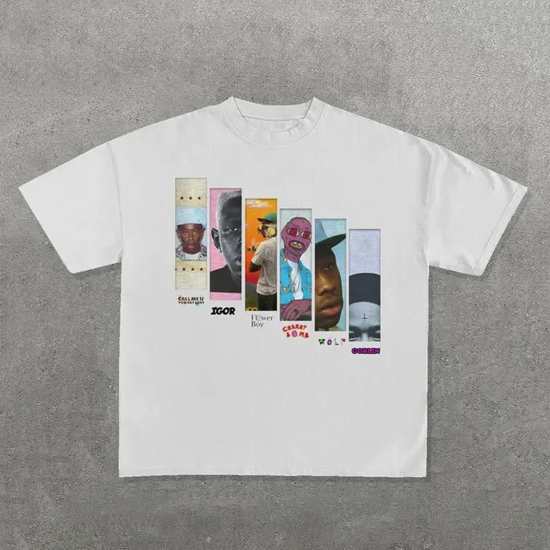 Tyler Album Print Short Sleeve T-Shirt, Tyler the creator printed t-shirt, Cotton Casual Crew Neck Black Menswear Tshirt...