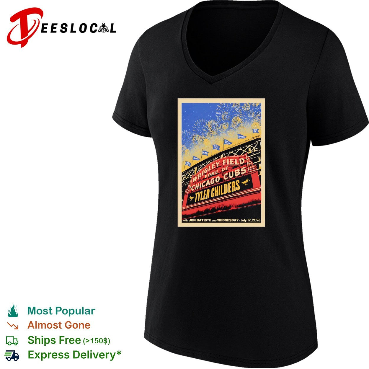 Tyler Childers Wrigley Field Chicago Cubs fireworks concert poster 2026 shirt