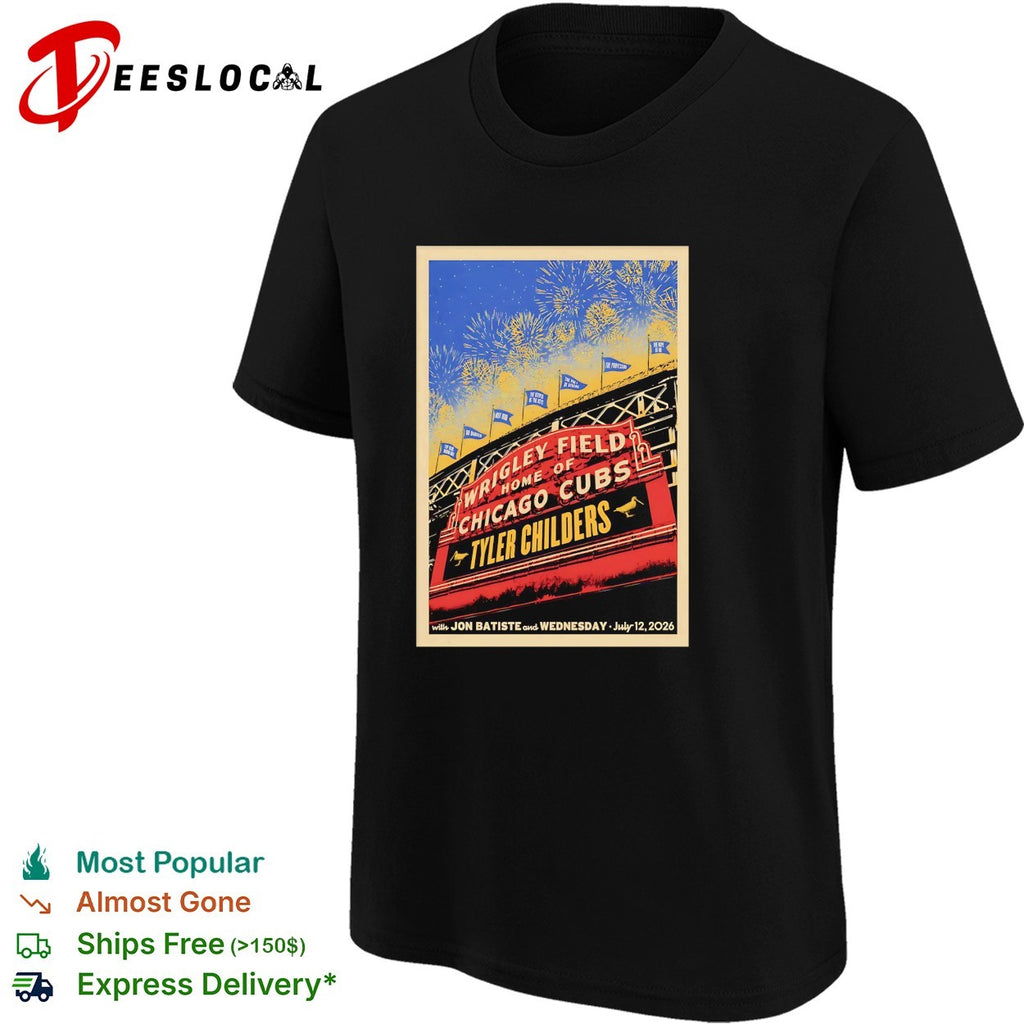 Tyler Childers Wrigley Field Chicago Cubs fireworks concert poster 2026 shirt