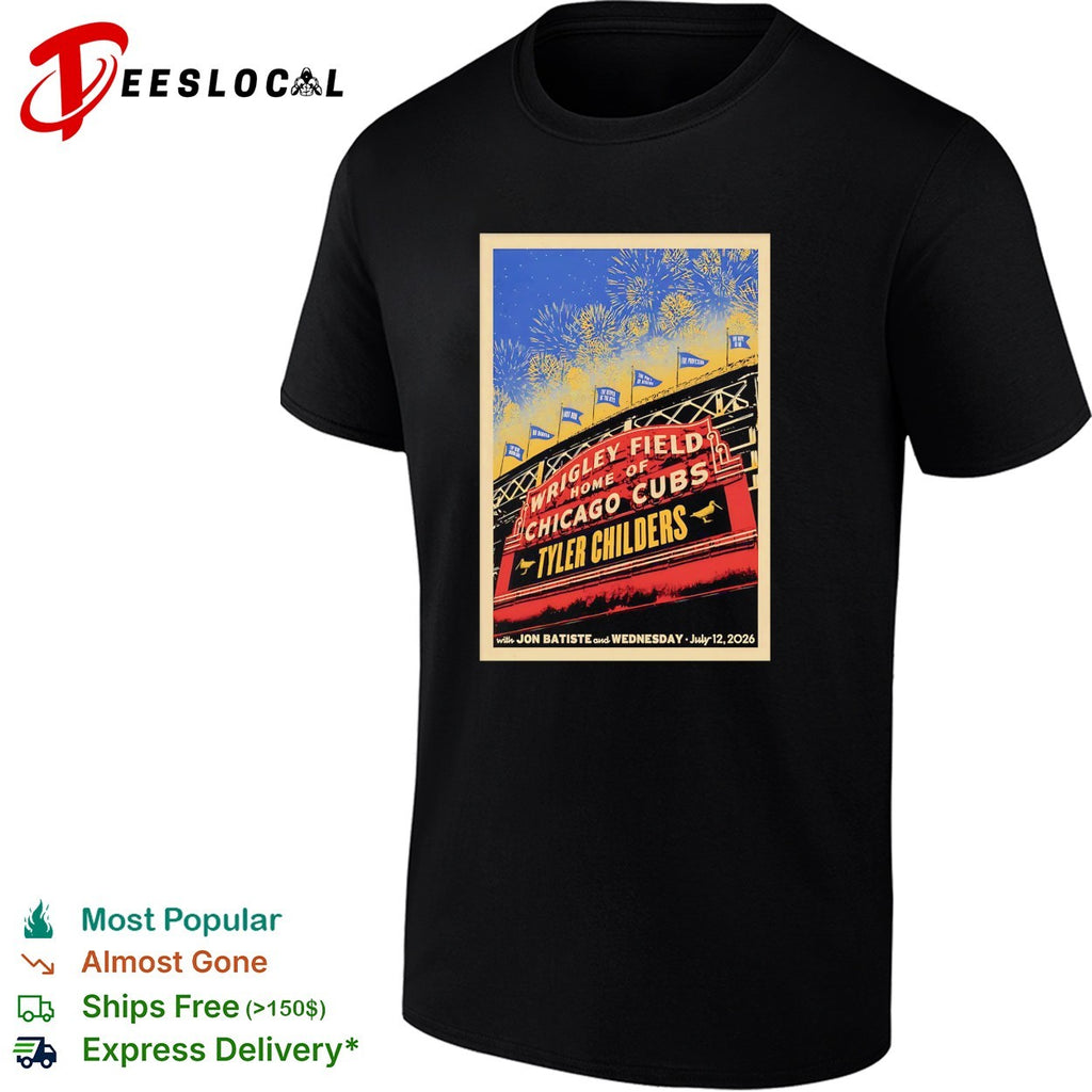 Tyler Childers Wrigley Field Chicago Cubs fireworks concert poster 2026 shirt