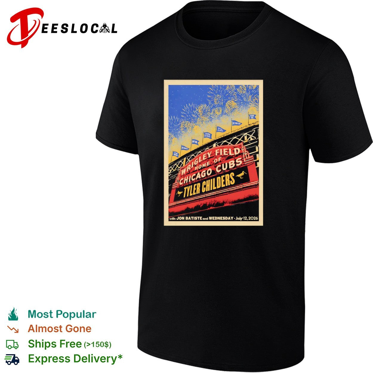 Tyler Childers Wrigley Field Chicago Cubs fireworks concert poster 2026 shirt