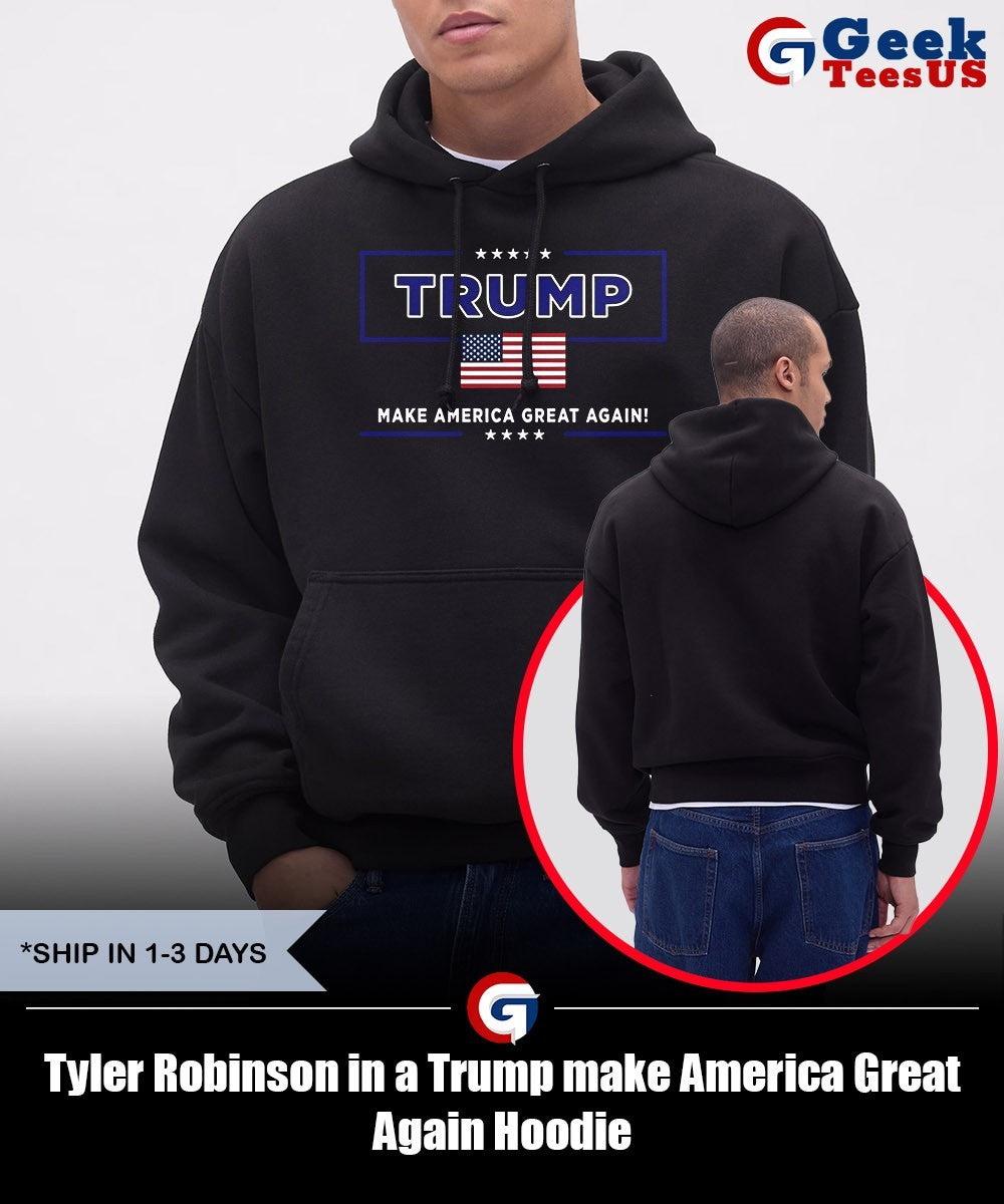 Tyler Robinson in a Trump make America Great Again shirt