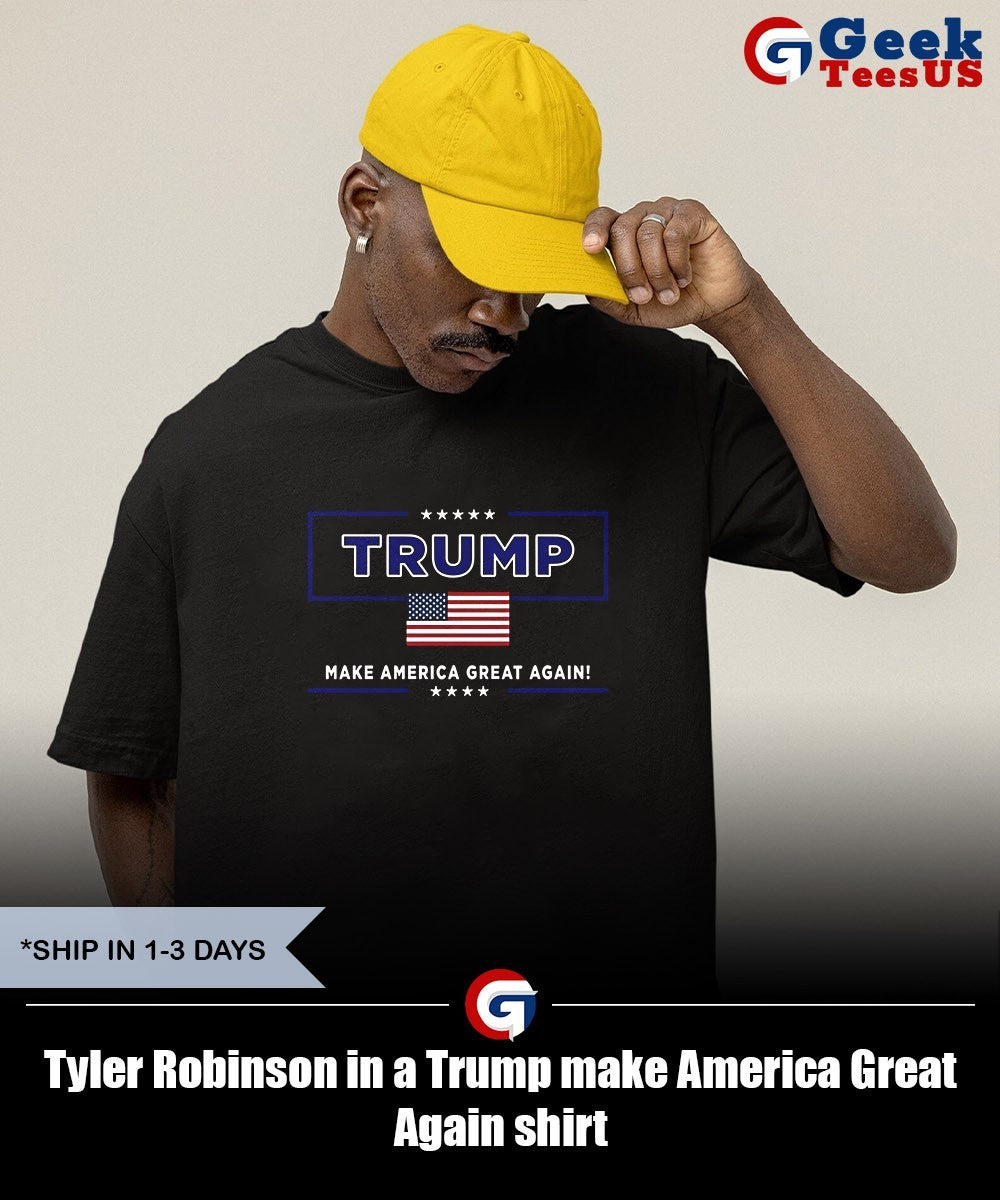 Tyler Robinson in a Trump make America Great Again shirt
