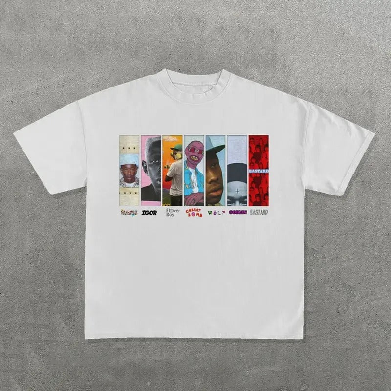Tyler, The Creator Album Print Short Sleeve T-Shirt, Tyler the creator printed t-shirt, Cotton Casual Crew Neck Black...
