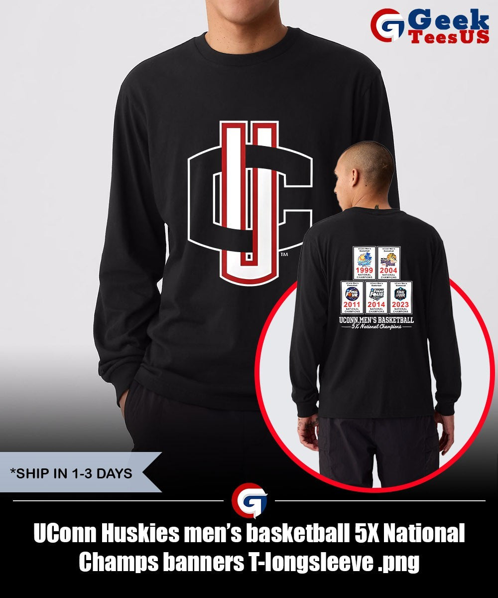 UConn Huskies men’s basketball 5X National Champs banners T-shirt