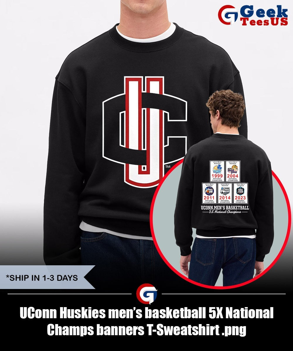 UConn Huskies men’s basketball 5X National Champs banners T-shirt