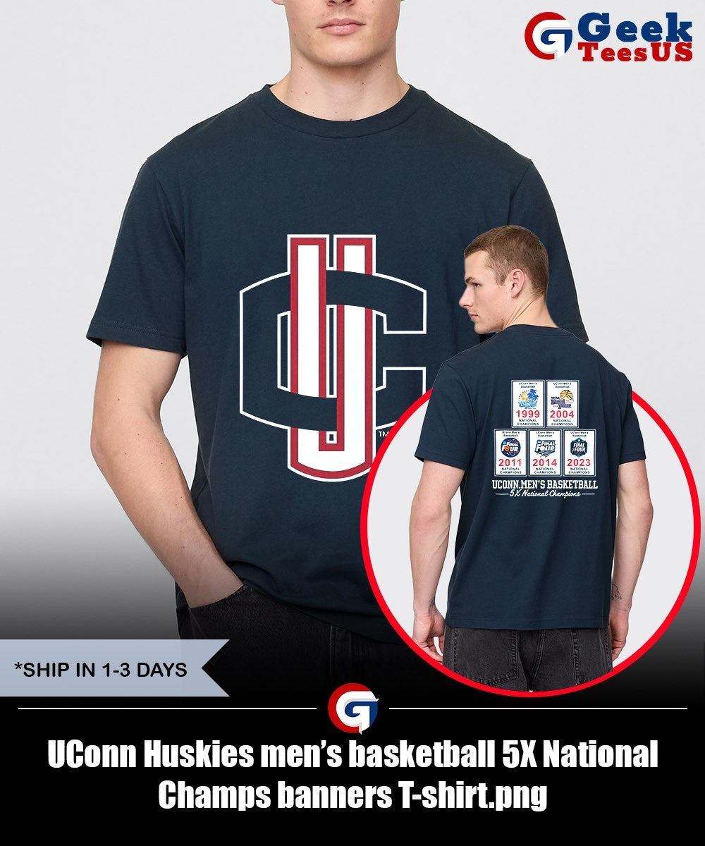 UConn Huskies men’s basketball 5X National Champs banners T-shirt