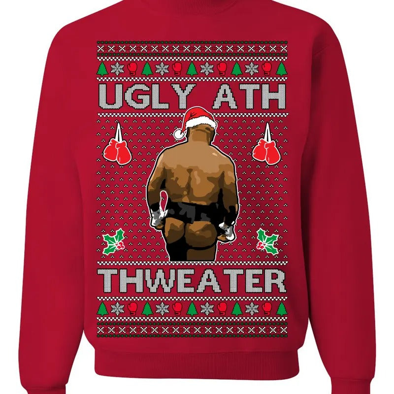 Ugly Ath Mike Tyson Sweatshirt Viral Christmas Sweater Crewneck Sweatshirt, Ugly Ass Boxing Fight Meme Men Women Shirt, Merry Chrithmith Fabric Medium