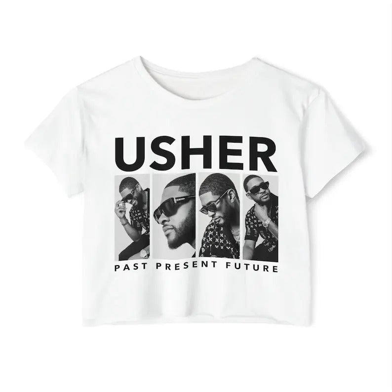 Usher world tour crop shirt Usher past present future tour crop Usher albums crop top Usher tour shirt Usher merch fan...