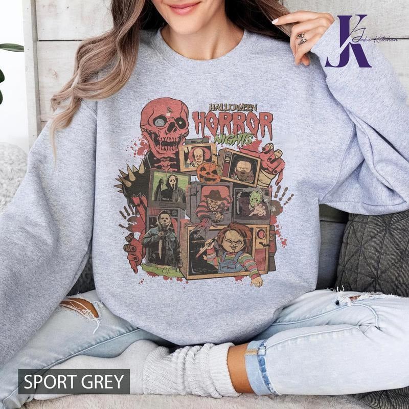 Vintage 90s Halloween Movies SweatShirt, Horror Night Shirt, Horror Movies Characters Shirt, Halloween Sweatshirt,...