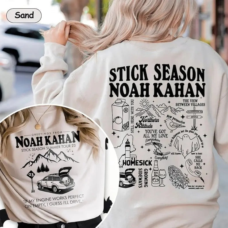 Vintage Stick Season Tour Double Side Sweatshirt, Noah Kahan Stick Season Tour 2023 Sweater, Kahan Folk Pop Music, Stick...