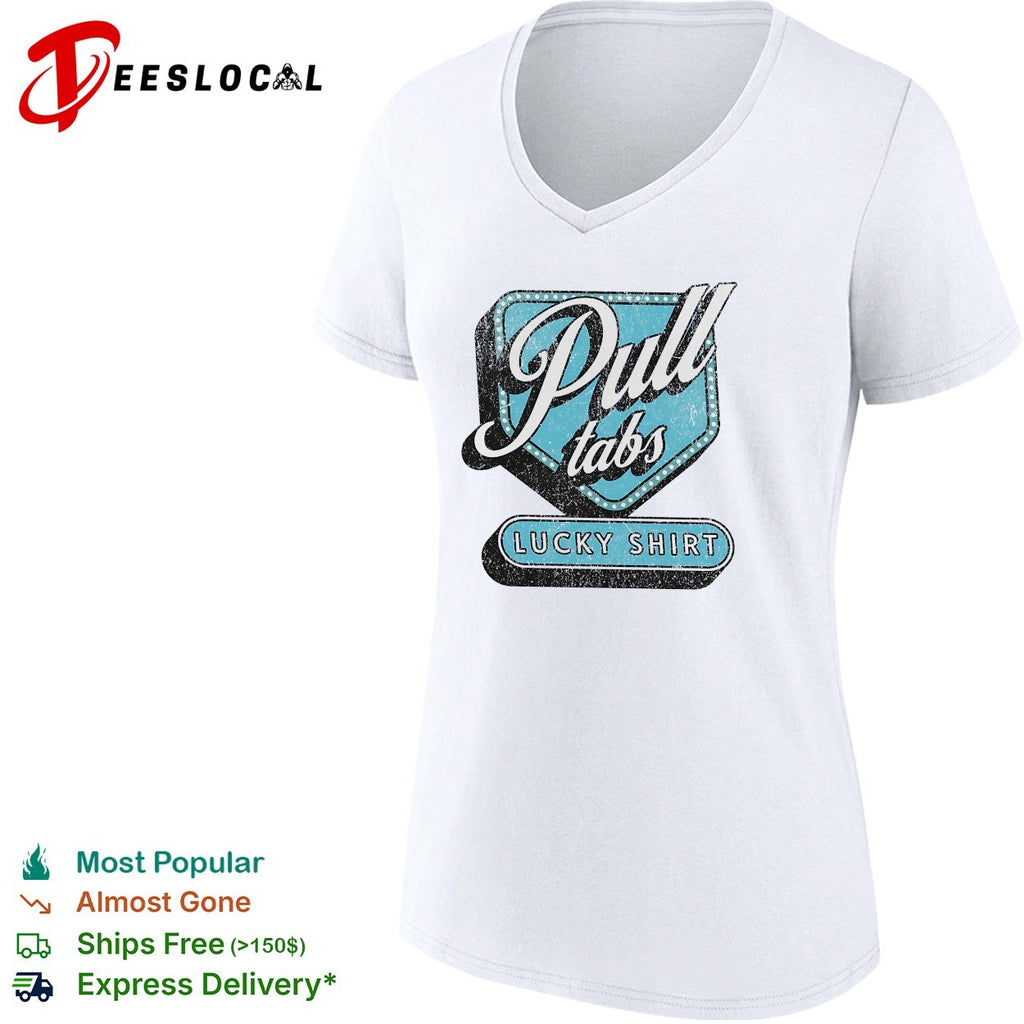Vintage pull tabs lucky shirt badge emblem with distressed retro lettering shirt
