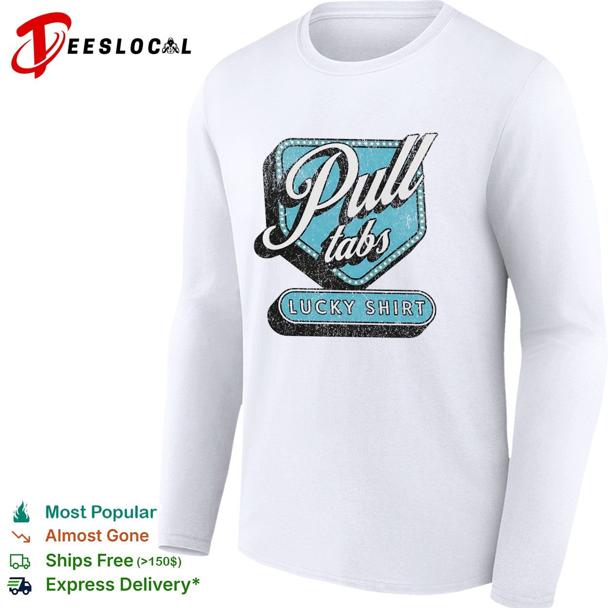 Vintage pull tabs lucky shirt badge emblem with distressed retro lettering shirt