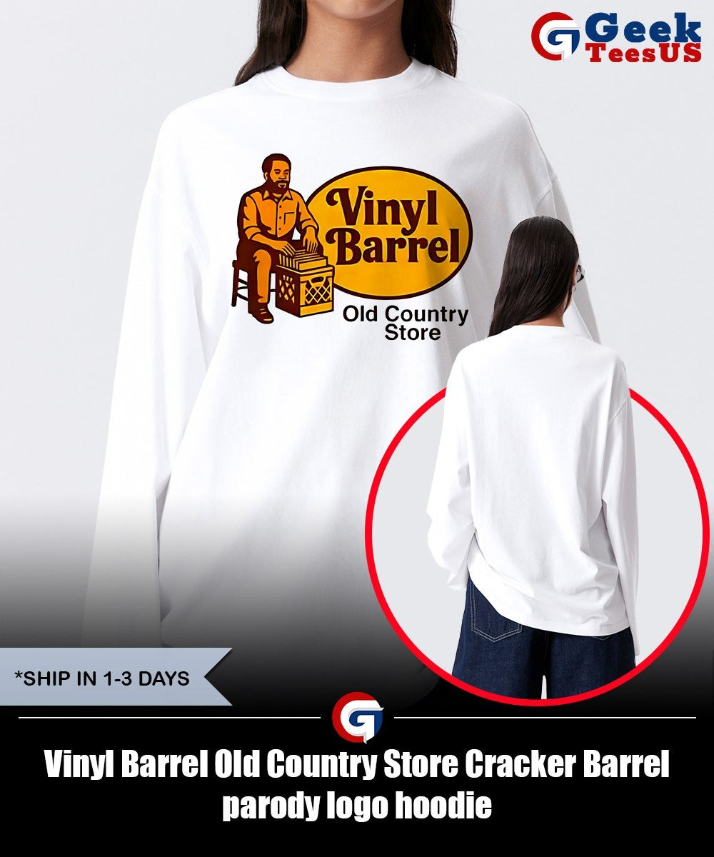 Vinyl Barrel Old Country Store Cracker Barrel parody logo shirt