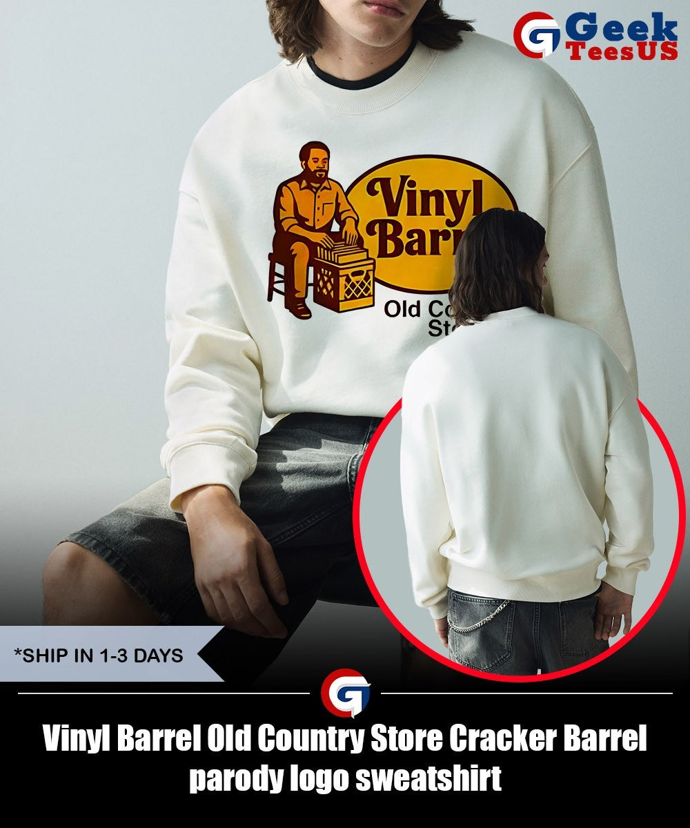 Vinyl Barrel Old Country Store Cracker Barrel parody logo shirt