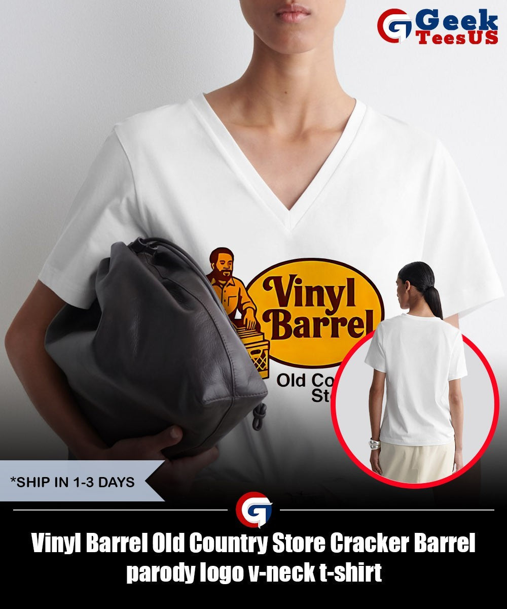 Vinyl Barrel Old Country Store Cracker Barrel parody logo shirt