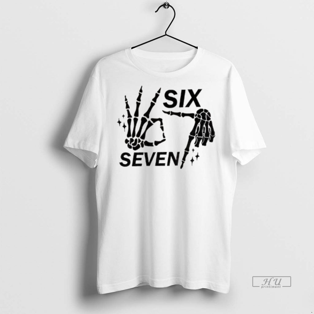 Viral 6 7 Meme Funny Skeleton Hands Halloween Tee Shirt Sweater