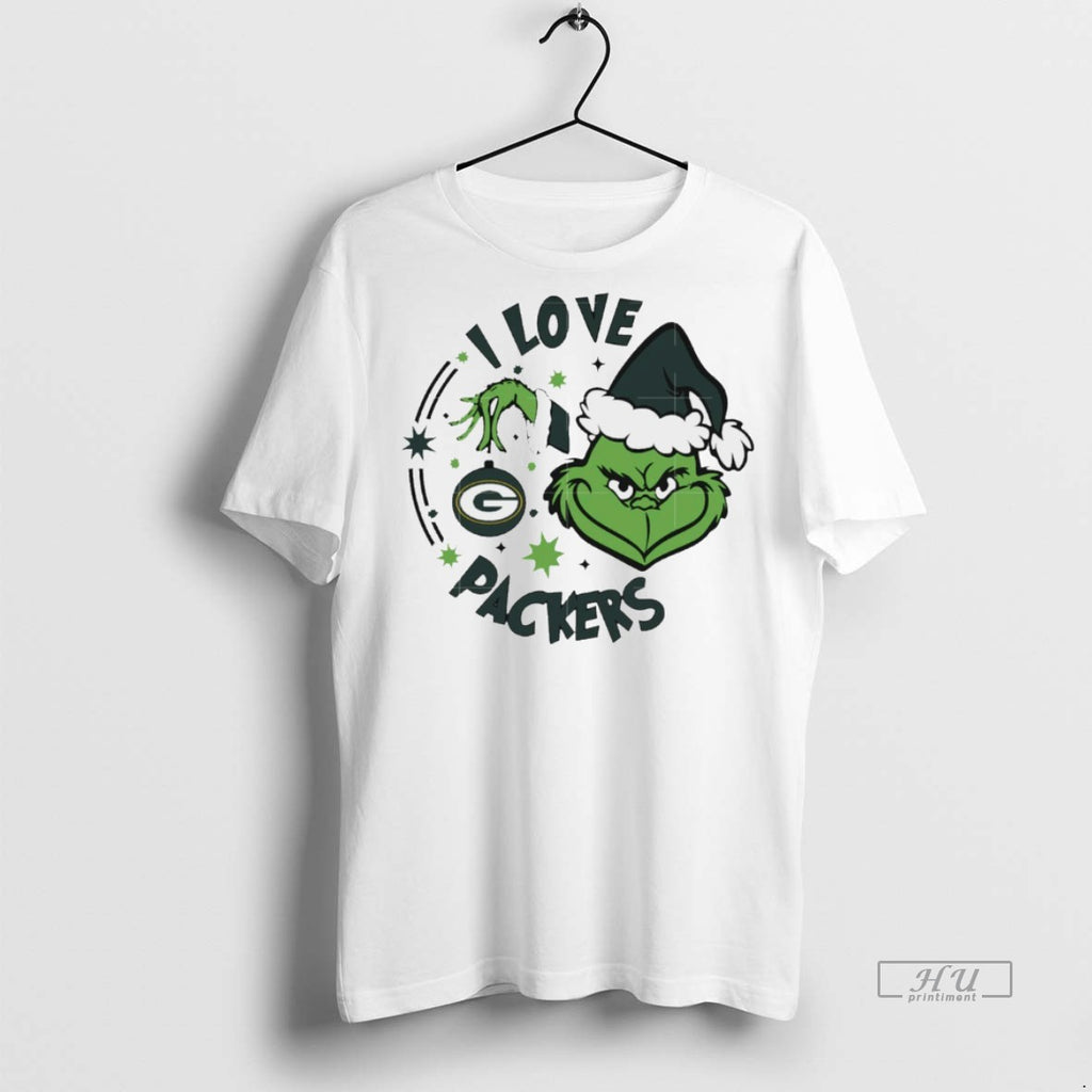 Viral Green Bay Packers X Santa Grinch I Love Packers Christmas White Tee Shirt Sweater