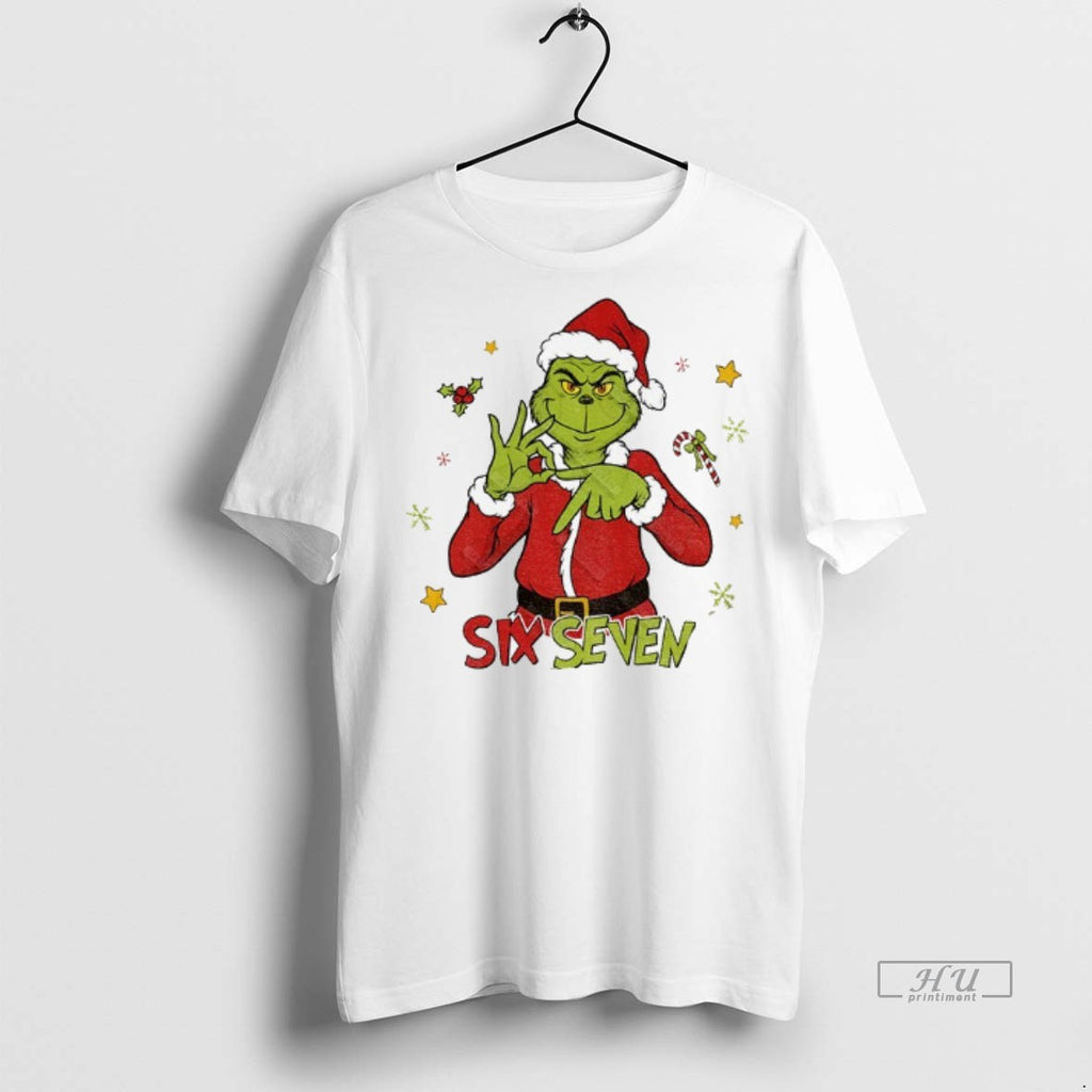 Viral Grinch Santa Six Seven 6 7 Meme Funny Christmas Tee Shirt Sweater