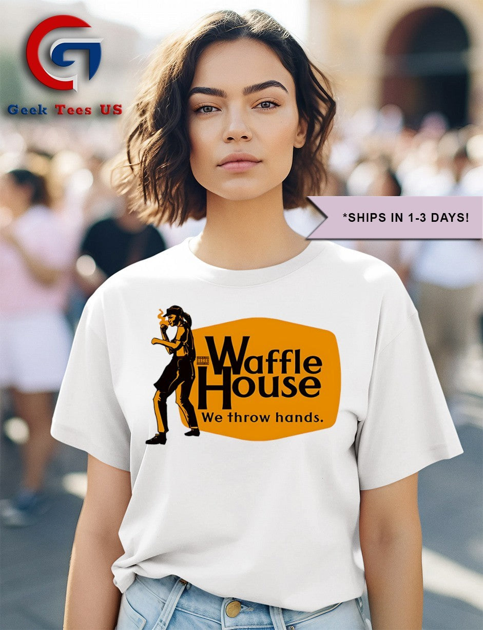 Waffle House We Throw Hands Cracker Barrel logo shirt