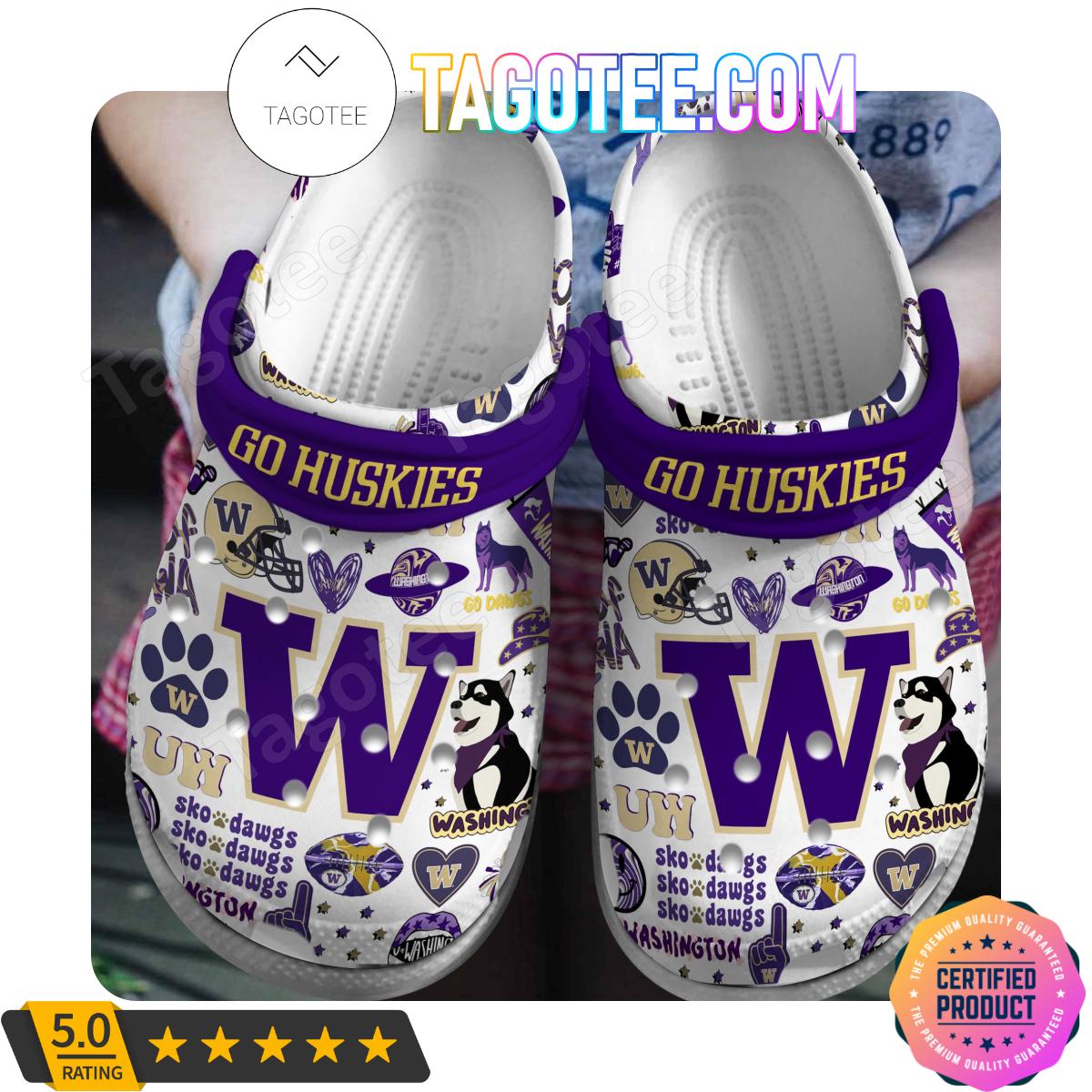 Washington Huskies Go Huskies Football Crocs Clogs