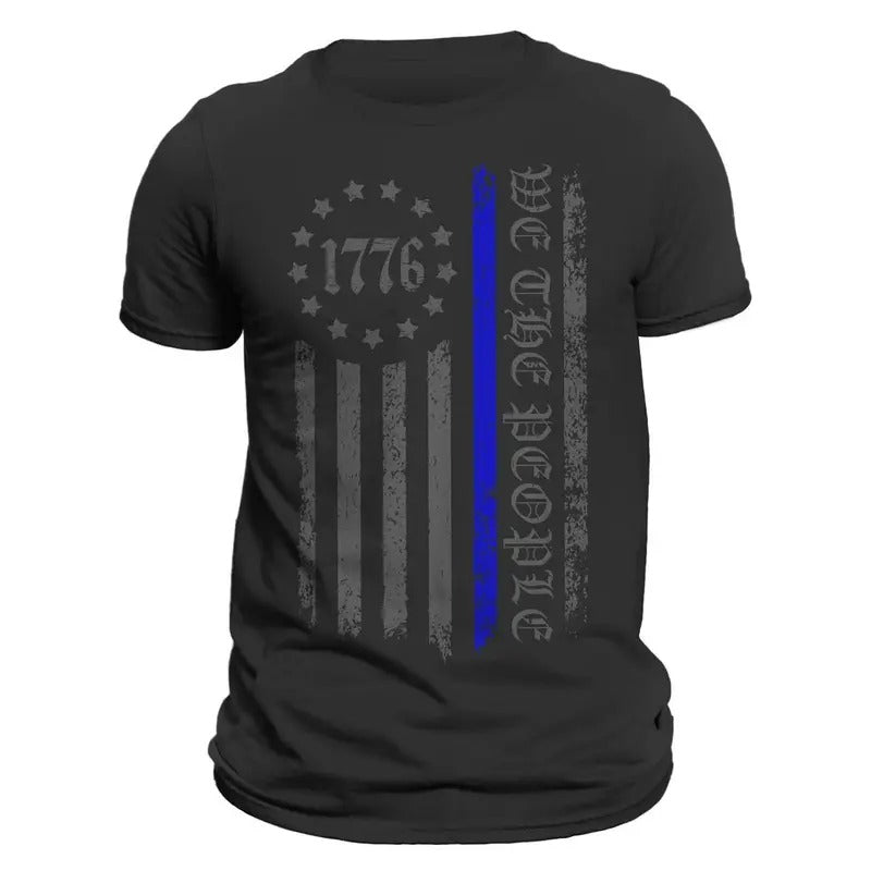 We The People 1776 Thin Blue Line Vertical Flag Police Men's T-Shirt Hoodie Sweatshirt | HappyPodTees.com