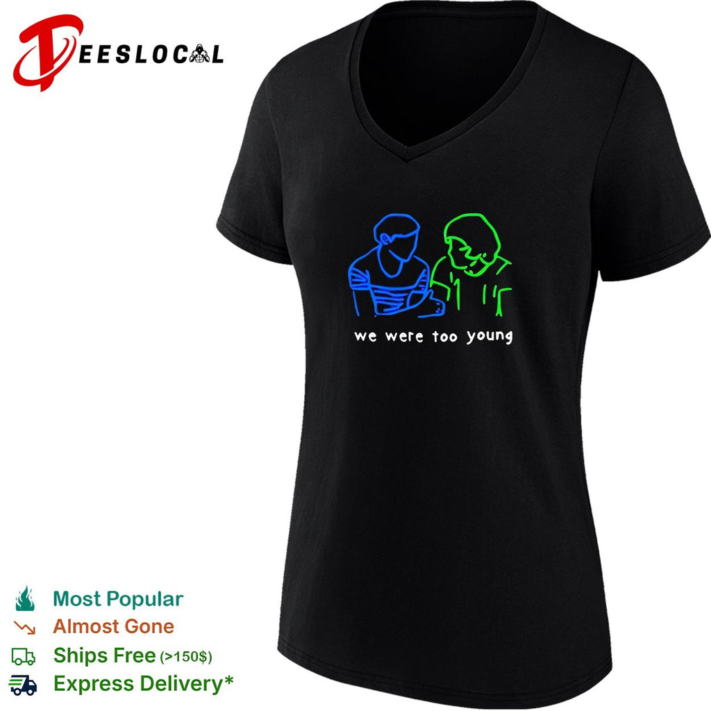 We were too young line art couple shirt