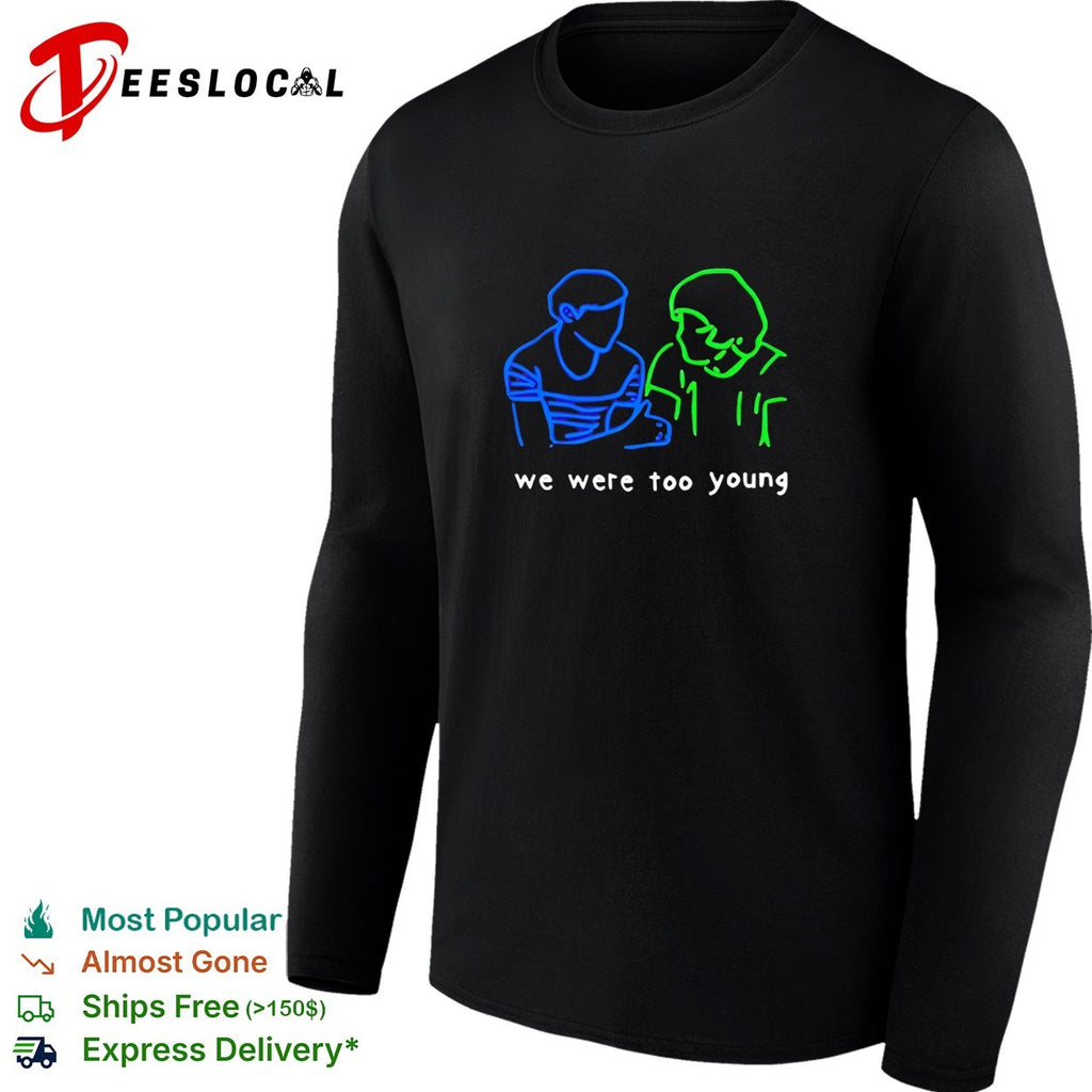 We were too young line art couple shirt