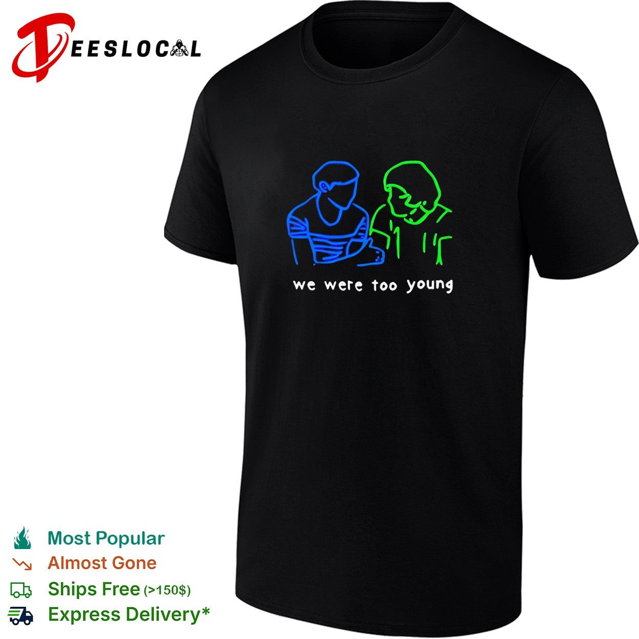 We were too young line art couple shirt