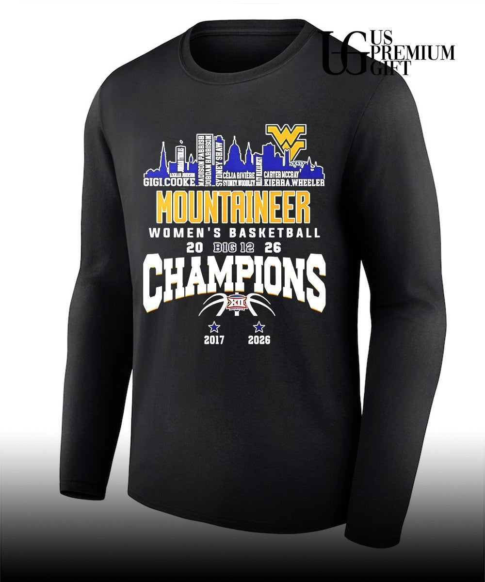 West Virginia Mountaineers Women’s Basketball Champions 2026 player names city skyline T-shirt