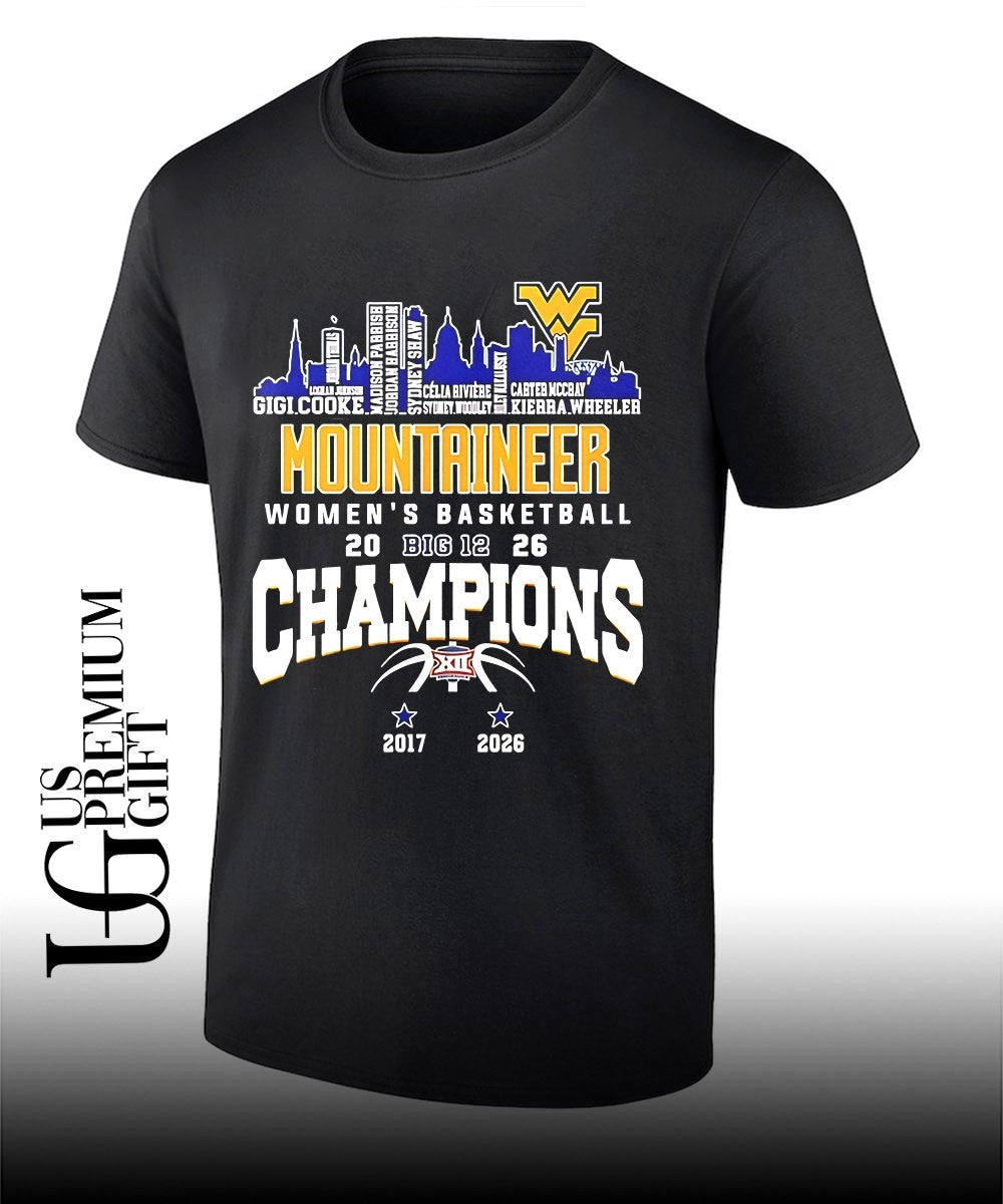 West Virginia Mountaineers Women’s Basketball Champions 2026 player names city skyline T-shirt