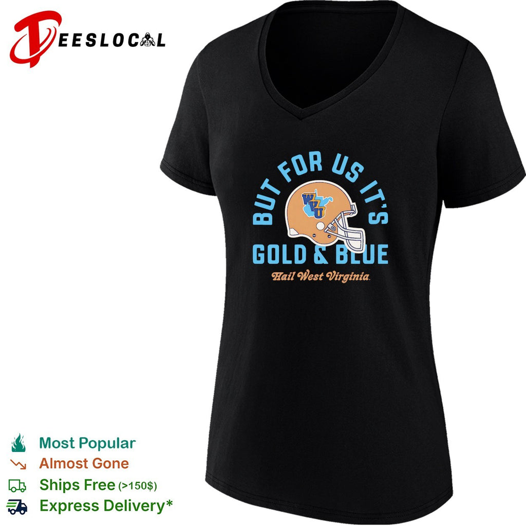 West Virginia Mountaineers gold and blue helmet hail West Virginia shirt
