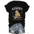 Whimsical Christmas Cat Bakery Print Tee - Soft Polyester Blend Crew Neck Shirt with Rayon and Spandex, Knit Fabric, Regular Length, Seasonal Holiday Pattern, Comfortable Casual Wear for Women, Perfect for Festive Occasions