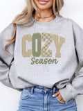"Cozy Season" Retro Graphic Sweatshirt | Gray Oversized Pullover with Knit Texture Print | Trendy Fall/Winter Streetwear | Comfortable & Stylish