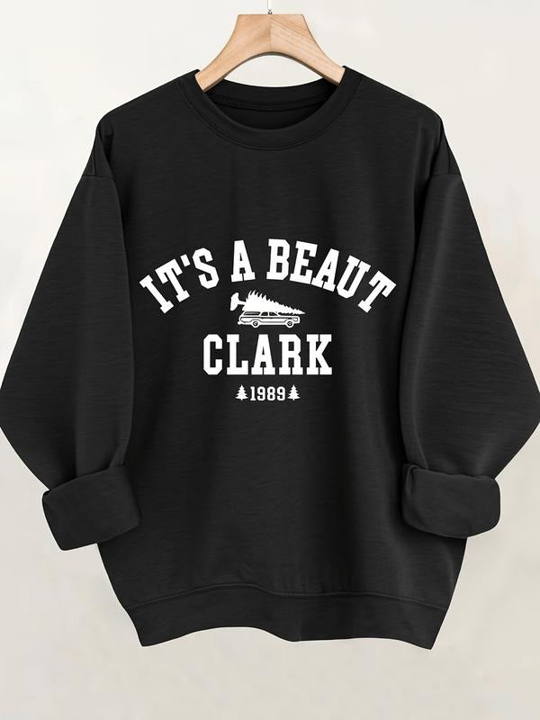 Women'S Christmas Sweatshirt - IT'S A BEAUTY CLARK 1989 Vintage Christmas Graphic - Maroon Crewneck Pullover - Cozy Holiday Sweater for Christmas Party Outfit Sweatshirt