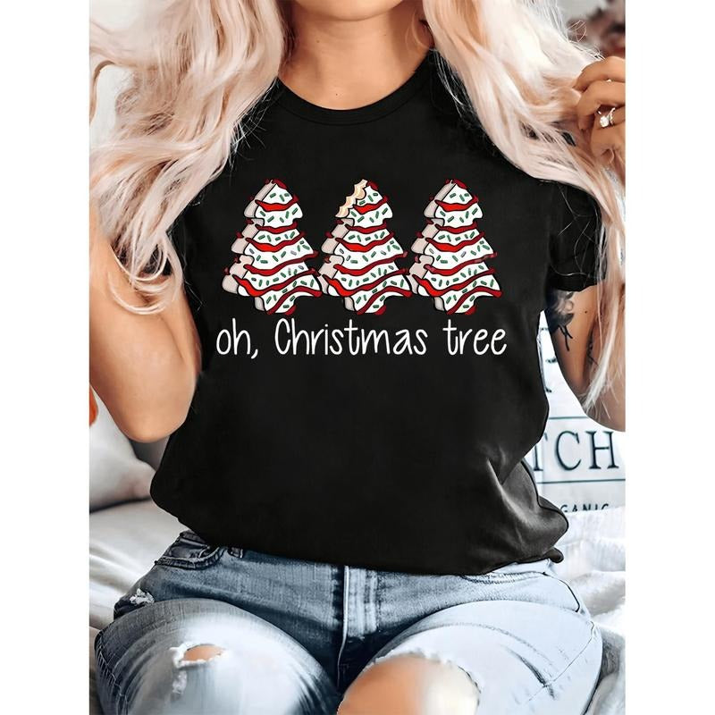 Women'S Plus Size Christmas Tree Graphic T-Shirt - Funny Holiday Top with "Oh Christmas Tree" Text - Bright Yellow Party Shirt for Christmas